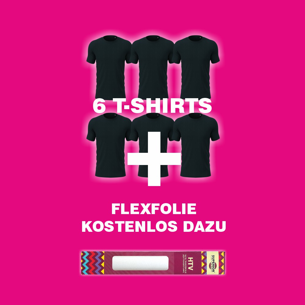 6 schwarze Stedman ST2000T-Shirts + 1 Minirolle weiße Flexfolie gratis!